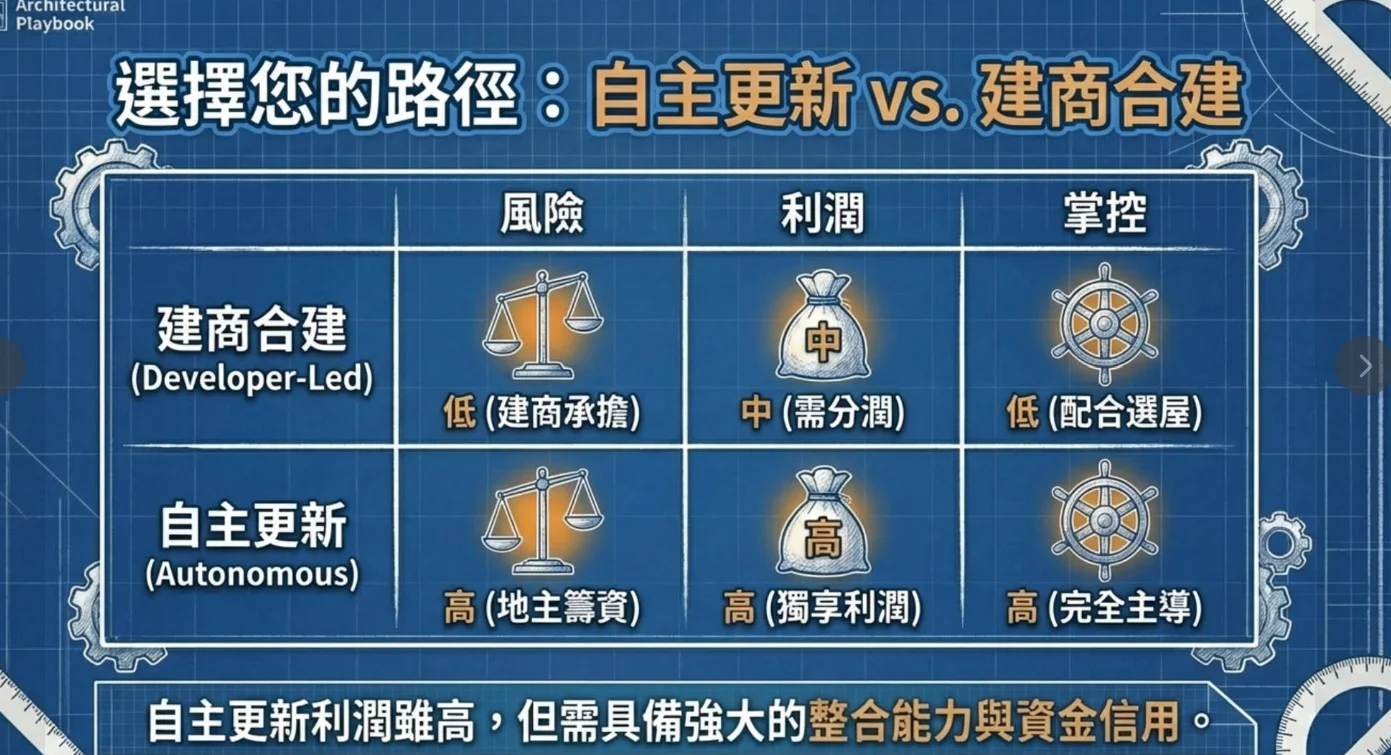 建商合建 vs 自主更新怎麼選？朱哥教你看懂風險、利潤與地主權益，一次找到最適合的都市更新模式